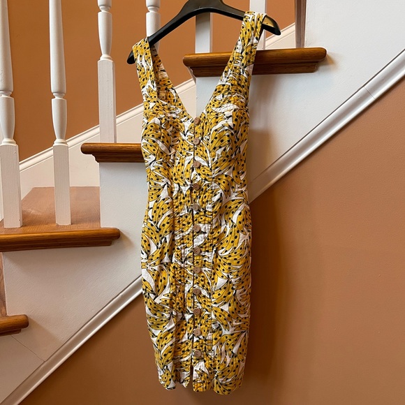 FARM RIO super cute linen/cotton lined dress; XS, wooden buttons, cross straps - Picture 2 of 15